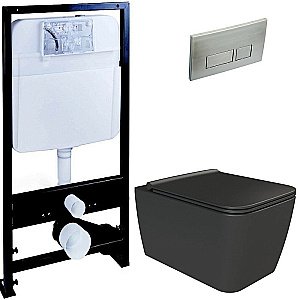 Унитаз Boheme Zen 967-B с инсталяцией и кнопкой 664-NB черный/никель, безободковый купить в интернет-магазине Sanbest