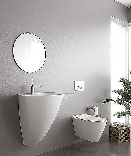 Унитаз подвесной Bien MINERAL MNKA052N1VP1W5000 белый, с крышкой микролифт, безободковый купить в интернет-магазине Sanbest