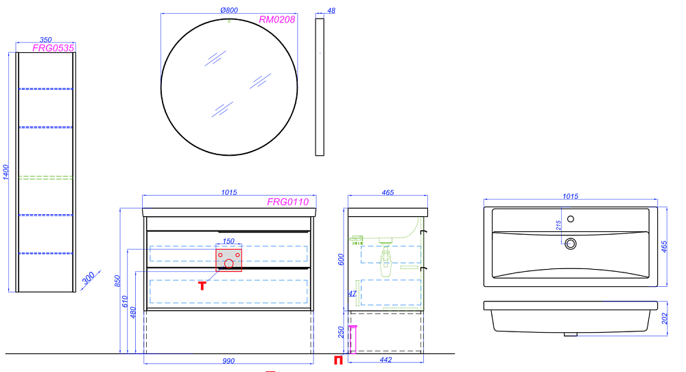 Тумба с раковиной Aqwella Fargo T10/DB для ванной в интернет-магазине Sanbest