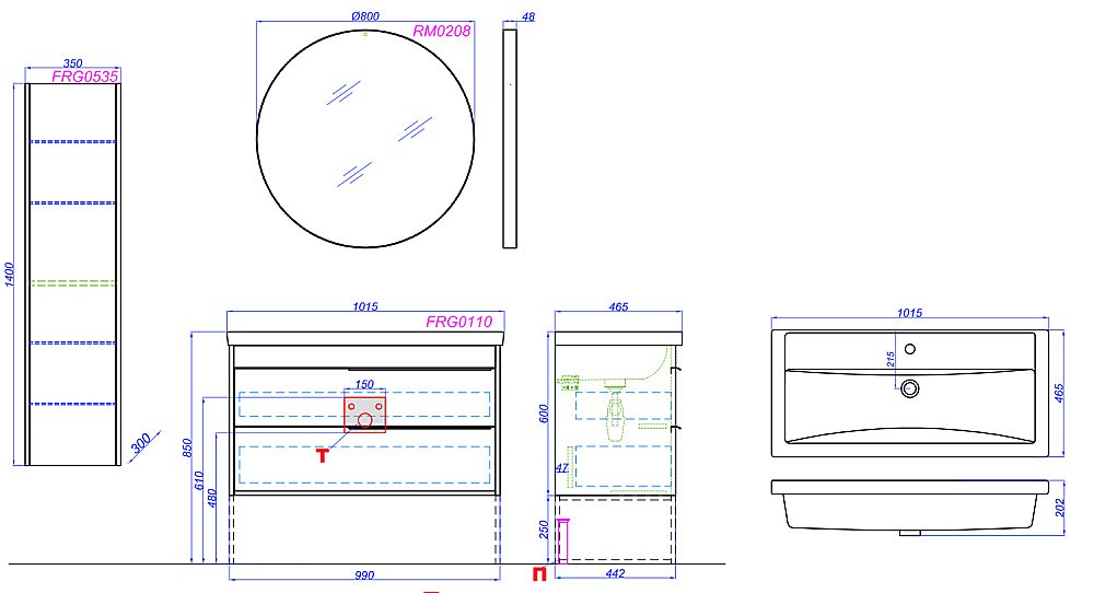 Тумба с раковиной Aqwella Fargo T10/DB для ванной в интернет-магазине Sanbest