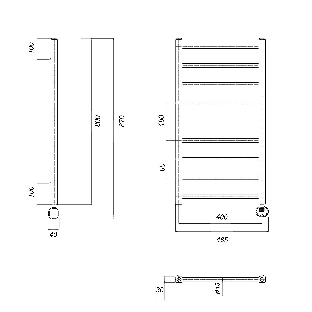 Полотенцесушитель электрический Domoterm Куба П8 400х800 E хром купить в интернет-магазине сантехники Sanbest