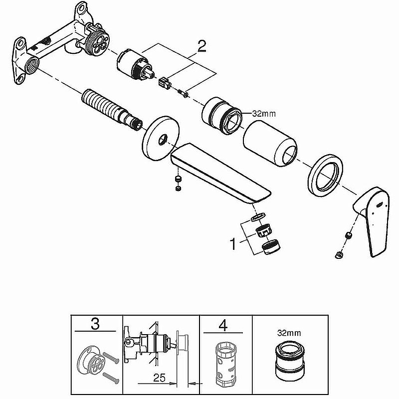 Смеситель для раковины Grohe BauEdge New 20474001 хром купить в интернет-магазине сантехники Sanbest