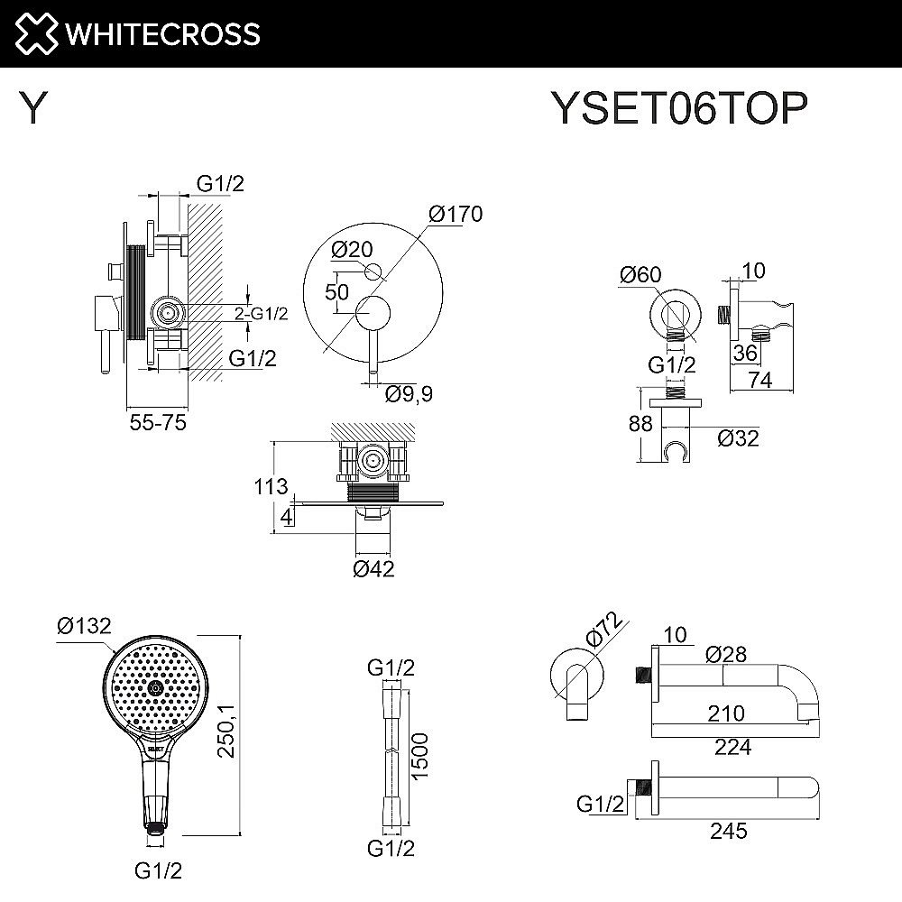 Смеситель для ванны WhiteCross Y YSET06TOPCR хром купить в интернет-магазине сантехники Sanbest