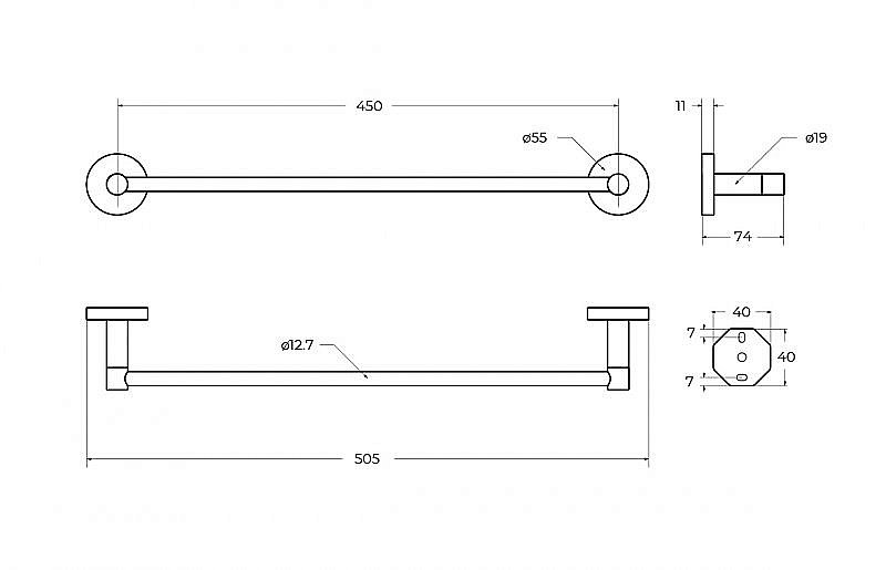Полотенцедержатель Cezares RELAX-TH-50-GM оружейная сталь купить в интернет-магазине сантехники Sanbest