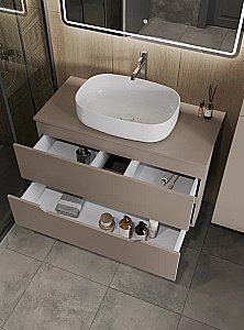 Тумба с раковиной Orange Line 100 Li-100TuLMDF+B07-540W латте/белый для ванной в интернет-магазине Sanbest