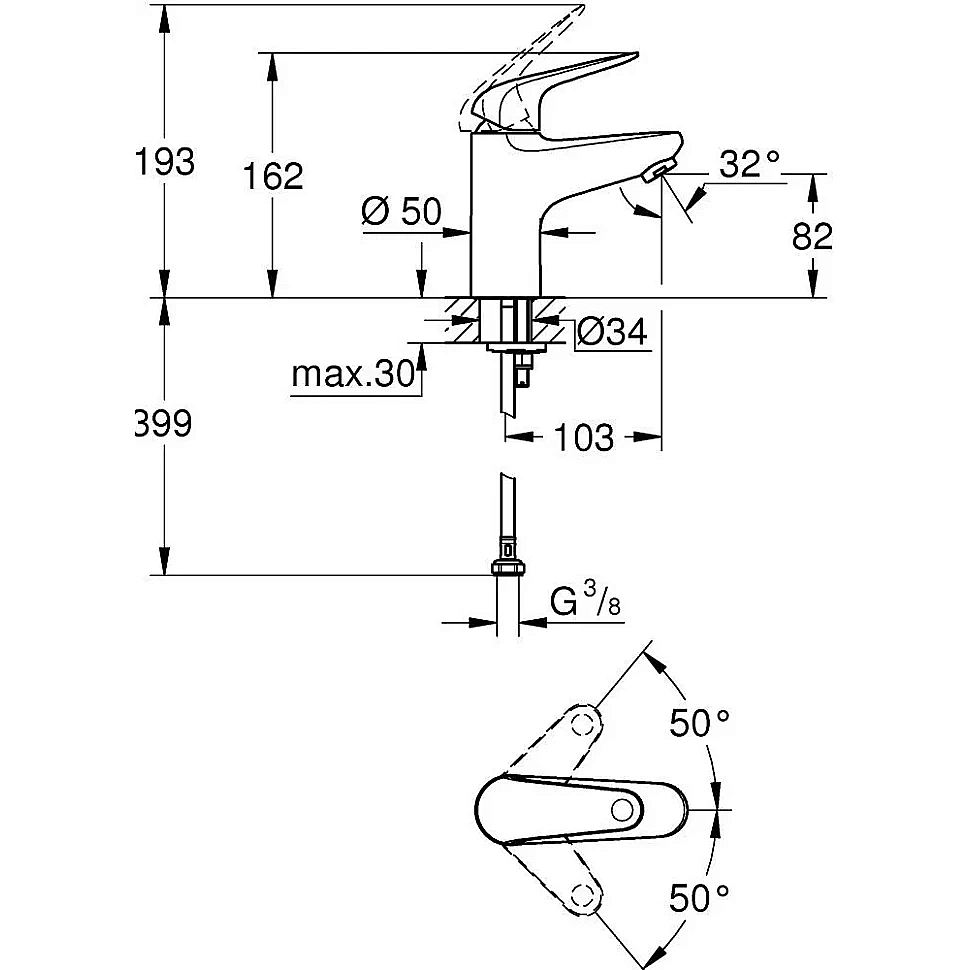 Смеситель для раковины GROHE Euroeco 32734001 хром купить в интернет-магазине сантехники Sanbest