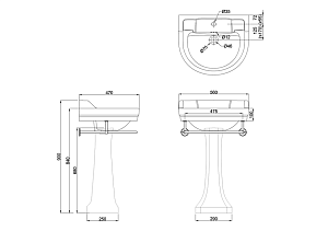 Раковина с пьедесталом Burlington Edwardian B6 2TH 90 с полотенцедержателем купить в интернет-магазине Sanbest