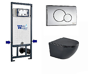 Унитаз подвесной WeltWasser WW MERZBACH 10000014150 с крышкой микролифт, безободковый, смыв торнадо, в комплекте с инсталяцией, черный матовый купить в интернет-магазине Sanbest