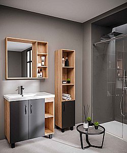 Тумба с раковиной Grossman Флай 80 серая/дуб сонома для ванной в интернет-магазине Sanbest