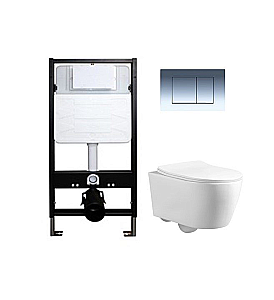 Унитаз подвесной с инсталляцией Azario Uno AZ-100-100F+AZ-2380+AZ-100-020F белый/кнопка хром, безободковый, с крышкой микролифт купить в интернет-магазине Sanbest