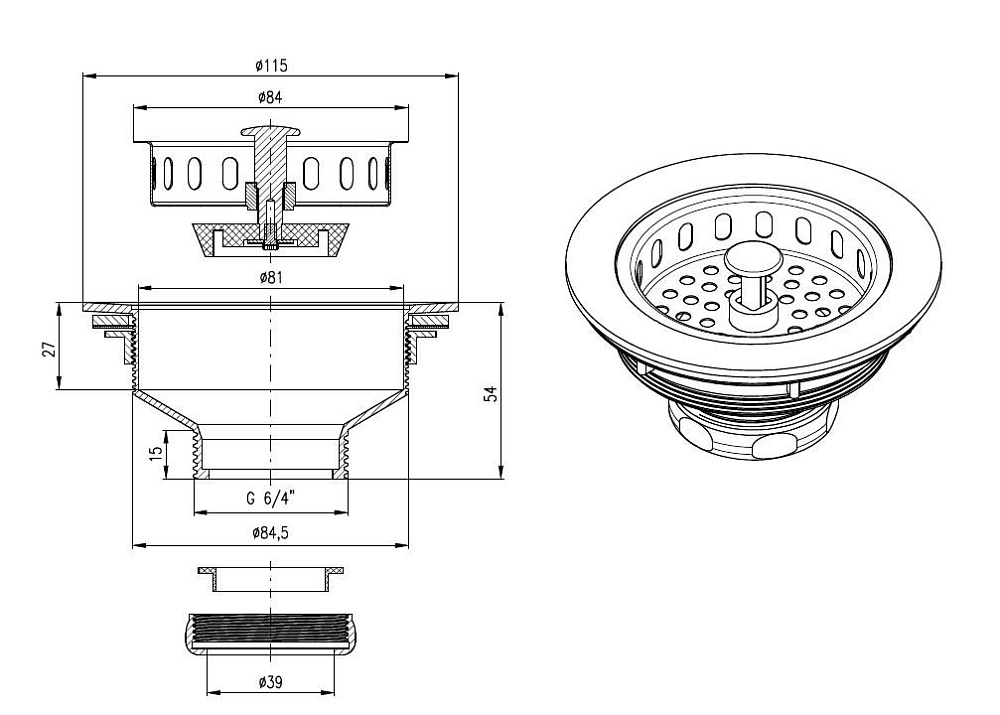 Донный клапан для кухонной мойки Rav-Slezak MD0819SM бронза купить в интернет-магазине сантехники Sanbest