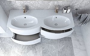 Тумба с раковиной Cezares Vague 138 с двумя чашами Bianco lucido для ванной в интернет-магазине Sanbest
