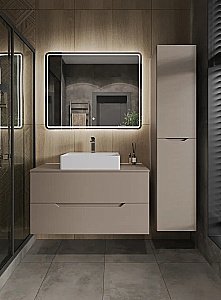 Тумба с раковиной Orange Line 100 Li-100TuLMDF+B04-500W латте/белый для ванной в интернет-магазине Sanbest