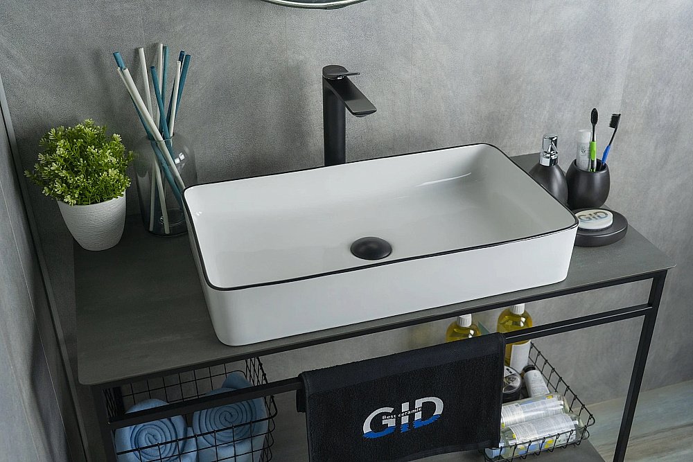 Раковина накладная Gid Geometrico 60 Nc9399 52225 черная, белая купить в интернет-магазине Sanbest