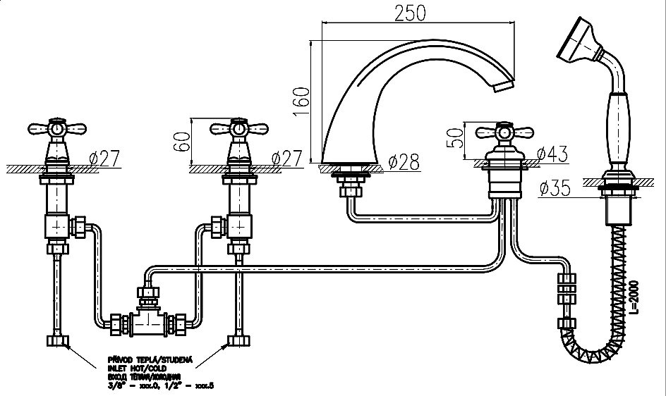 Смеситель на борт ванны RAV-Slezak MORAVA RETRO MK169.5P хром купить в интернет-магазине сантехники Sanbest