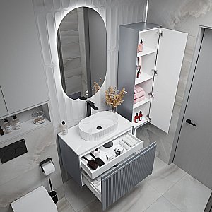 Тумба с раковиной подвесная Grossman КРИСТАЛЛ 80 с 1 ящ, графит матовая/столешница белая глянец для ванной в интернет-магазине Sanbest