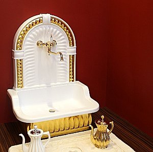 Раковина напольная Migliore Olivia 84 24758 с панелью золото купить в интернет-магазине Sanbest