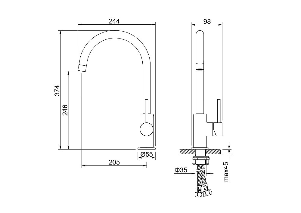 Смеситель для кухни Aquatek Европа AQ1382BGM оружейная сталь купить в интернет-магазине сантехники Sanbest