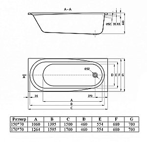 Ванна акриловая Vincea VBT-2B150-LG 150x70 белая с ножками купить в интернет-магазине Sanbest