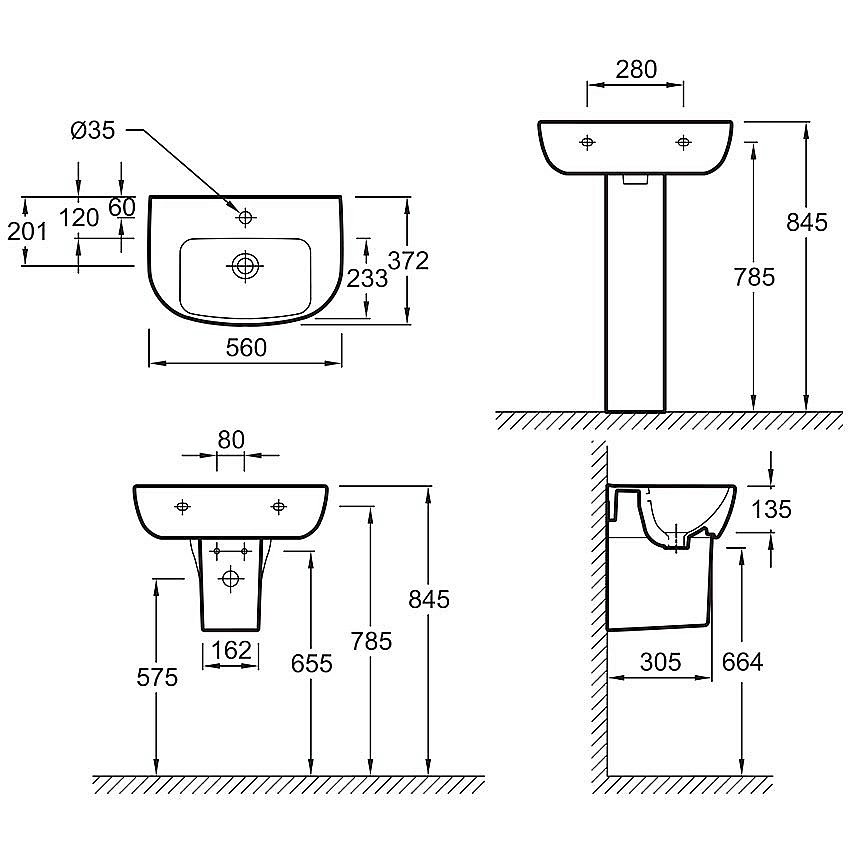 Раковина с полупьедесталом Jacob Delafon ODEON UP 56 E4755G-00/18566W-00 белая купить в интернет-магазине Sanbest