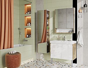 Тумба с раковиной Акватон Сканди Сканди Doors 80 белая/дуб рустикальный для ванной в интернет-магазине Sanbest