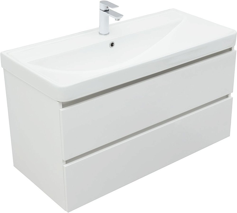 Тумба с раковиной Aquanet Вега 100 белый глянец для ванной в интернет-магазине Sanbest