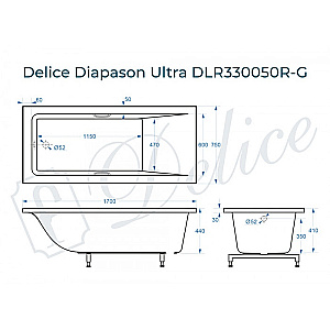 Ванна с узким бортом Delice Diapason DLR330050R-G 170х75 белая/ручки хром купить в интернет-магазине Sanbest