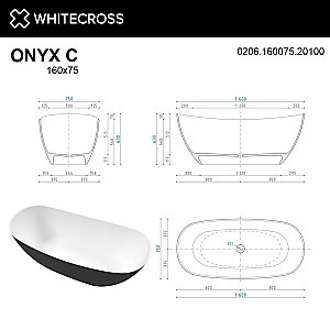 Ванна из искусственного камня WhiteCross Onyx C 160x75 черный/белый матовый купить в интернет-магазине Sanbest