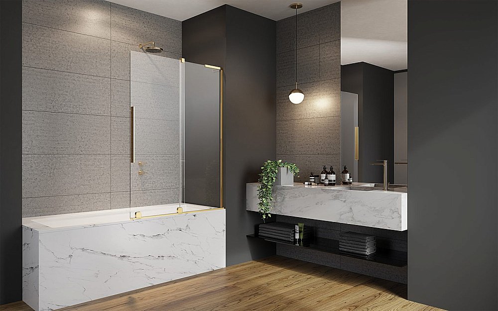 Шторка для ванны Radaway Furo SL Gold PND II 120 стекло прозрачное/профиль золото купить в интернет-магазине Sanbest