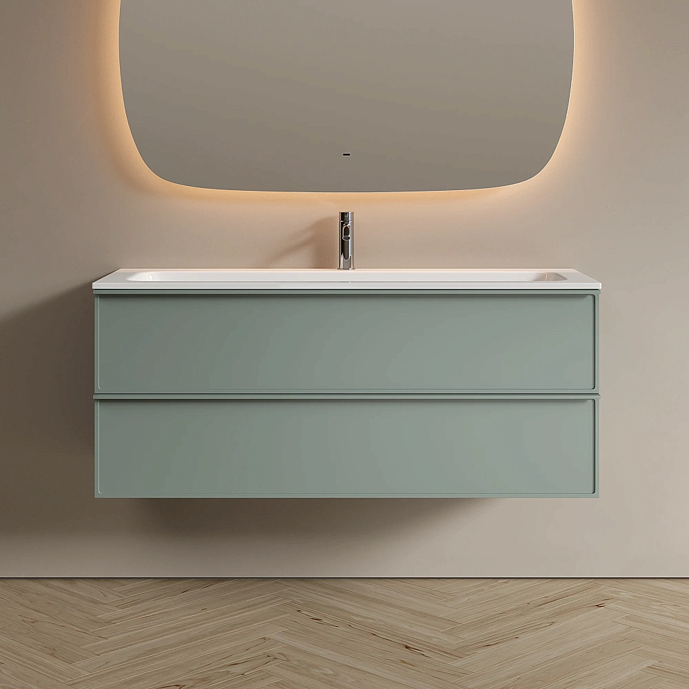 Тумба с раковиной Sancos Velta 120 VL120GG+CN7017 серо-зеленая матовая/раковина белая, с отверстием для ванной в интернет-магазине Sanbest