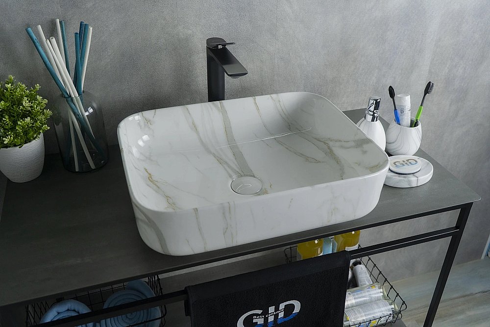 Раковина накладная Gid Geometrico 50 Mnc190 54426серый мрамор купить в интернет-магазине Sanbest