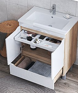 Тумба с раковиной Vigo Grani 750-2-1 дуб сонома/белый для ванной в интернет-магазине Sanbest