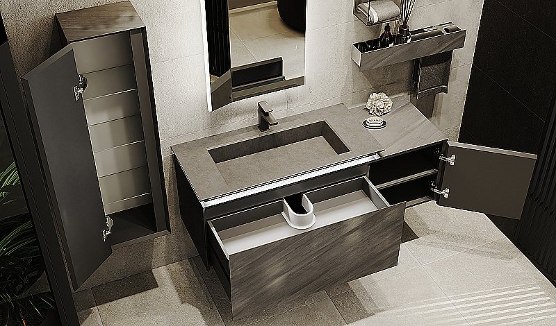 Тумба с раковиной Jorno Incline 140 бетон для ванной в интернет-магазине Sanbest