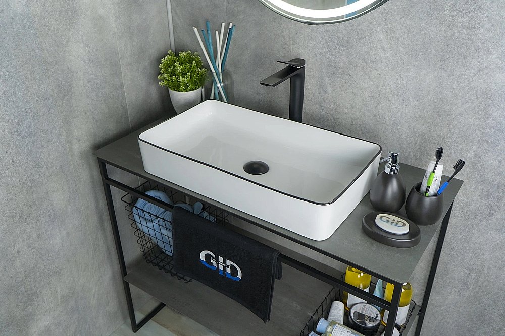 Раковина накладная Gid Geometrico 60 Nc9399 52225 черная, белая купить в интернет-магазине Sanbest
