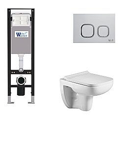 Унитаз с инсталляцией WeltWasser AMBERG 350 + KEHLBACH 004 GL-WT + AMBERG RD-WT белый/кнопка белая-хром купить в интернет-магазине Sanbest