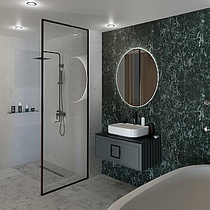 Тумба с раковиной LA FENICE Cubo Grigio 80 серая, столешница черная/ручка черная для ванной в интернет-магазине Sanbest