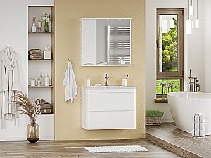 Тумба с раковиной Misty Атлантик - 80 П-Атл-01080-011П2Я белая для ванной в интернет-магазине Sanbest