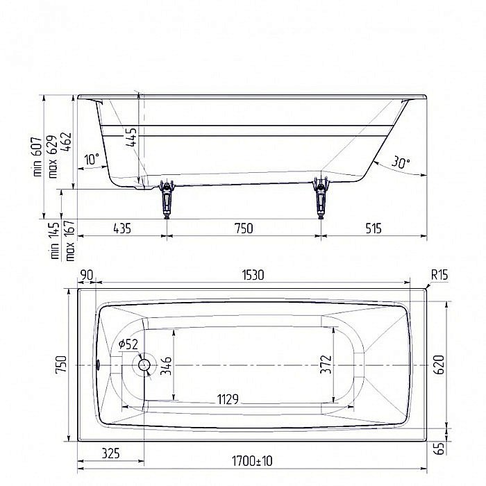 Ванна чугунная Delice BIOVE Comfort DLR220509-AS 170x75 белая купить в интернет-магазине Sanbest