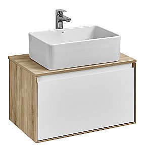 Тумба с раковиной Акватон Либерти 90 со столешницей, дуб эльвезия/белый глянец для ванной в интернет-магазине Sanbest