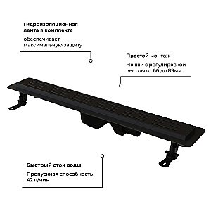 Душевой лоток RGW Drain Leo-30 60 черный купить в интернет-магазине Sanbest