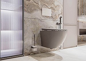 Унитаз подвесной Veconi Moro VMO-48TGr серый, безободковый, с крышкой микролифт, слив торнадо купить в интернет-магазине Sanbest