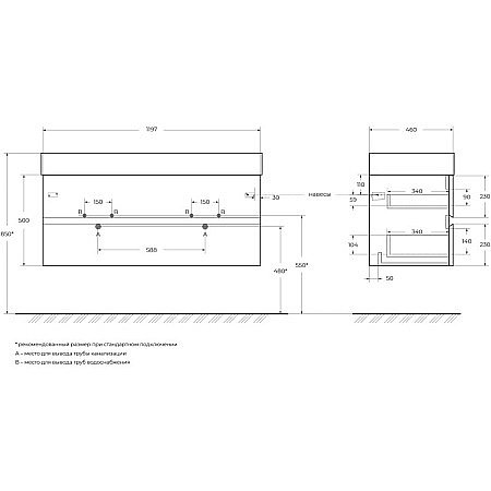 Тумба с раковиной Cezares Molveno 46 120 Beton для ванной в интернет-магазине Sanbest