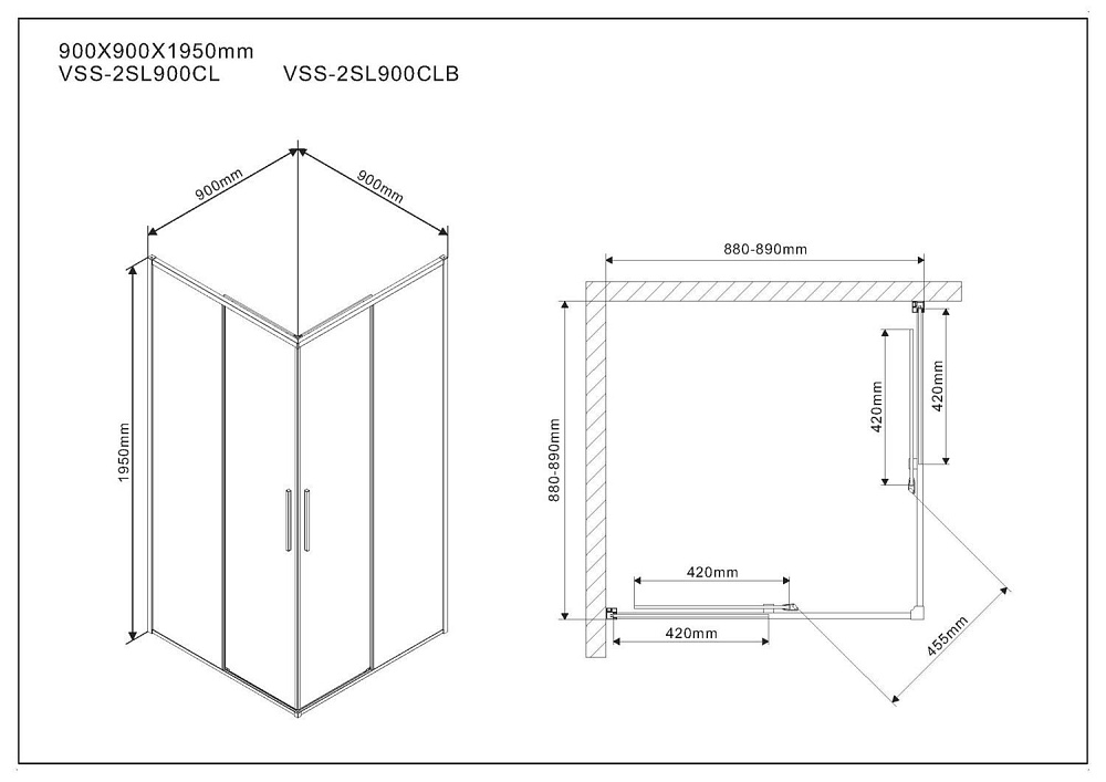 Душевой уголок Vincea Slim VSS-2SL900CLB купить в интернет-магазине Sanbest