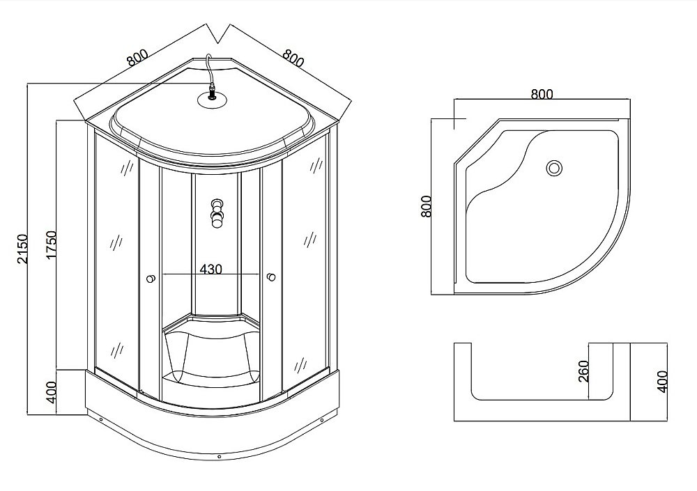 Душевая кабина Taliente TA-8080G 800х80 стекло тонированное купить в интернет-магазине Sanbest