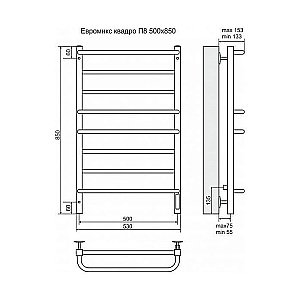 Полотенцесушитель электрический Terminus Евромикс Квадро П8 500х850 купить в интернет-магазине сантехники Sanbest