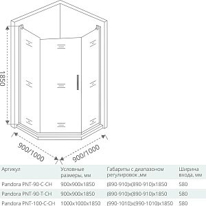 Душевой уголок Good Door PANDORA PNT-90-C-CH 90x90 купить в интернет-магазине Sanbest