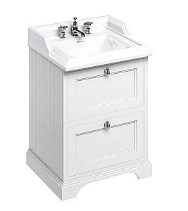 Тумба с раковиной Burlington Classic 65 3 отверстия под смеситель, белая матовая для ванной в интернет-магазине Sanbest