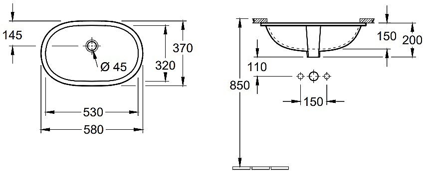 Раковина Villeroy&Boch O'Novo 58 416250R1 альпийский белый купить в интернет-магазине Sanbest