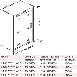 Душевой уголок Good door ALTAIR WTW+SP 130x80 купить в интернет-магазине Sanbest