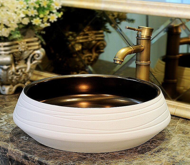 Раковина накладная Ceramalux NC 41 J2094 белая, бронзовая купить в интернет-магазине Sanbest